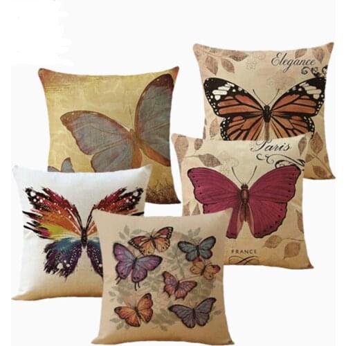 45*45cm Cotton Linen Cushion Covers Throw Pillows Case Butterfly Pattern Sofa Cushions Cover Home Decor Pillow Cover funda cojin