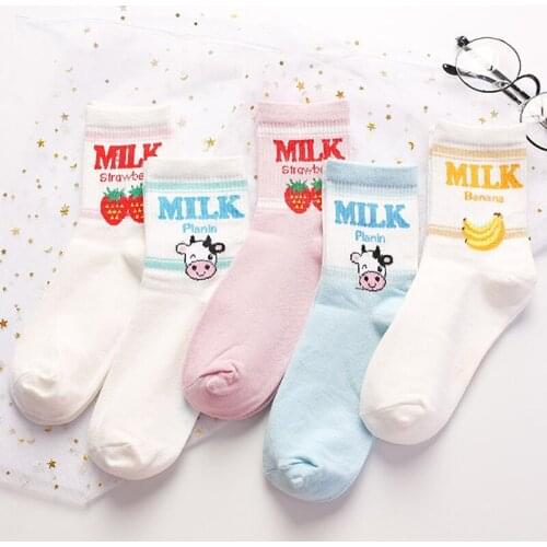 Socks Japanese cartoon fruit strawberry banana lady ladies tube socks cotton sweat-absorbent casual student socks