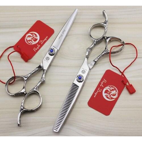 517# 6.0'' Brand Purple Dragon Best Hairdressing Scissors Diamante 440C Barbers Cutting Scissors Thinning Shears Hair Scissors