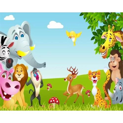 Beibehang wallpaper 3d Vinyl wall Big tree cartoon animal children room wallpaper background home interior wallpaper wall roll