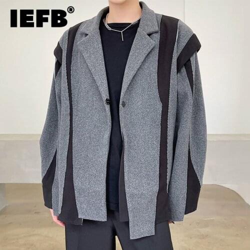 IEFB Autumn And Winter Thickened Woolen Suit Style Coat For Men 2021 New Temperament Rough Edge Stitching Contrast Color Jackets