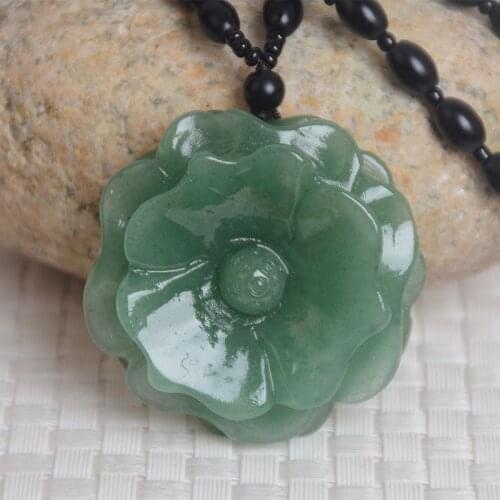 Natural green jade pendant necklace jade Hand-Carved women rose necklaces pendants jadeite jade jewelry