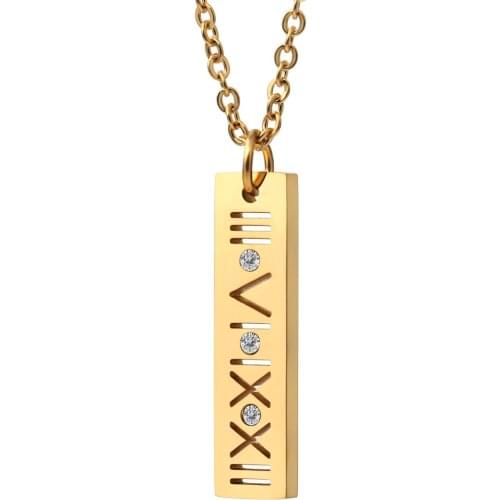 New Gold Color square Roman letter crystal pendant necklace, fashion stainless steel choker necklace women collar jewelry