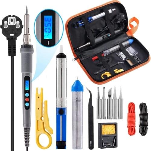 110V/220V 80W/90W Soldering Iron Kit Digital Temperature Control Soldering Iron With ON/OFF Switch Tips Solder Sucker With Bag