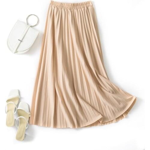 Pleated Midi Skirt Elastic High Waist Sweet Casual Summer Slim Long Preppy Womans Skirts Maxi Black Skirt Jupe