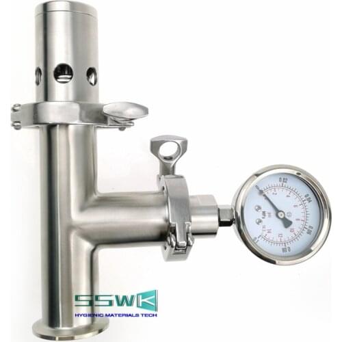 1.5"TC(OD50.5mm) 38mm Pressure Relief Valve Safety Valve,Fermentation Tank Inhale to Prevent Vacuum Fittings,with Pressure Gauge