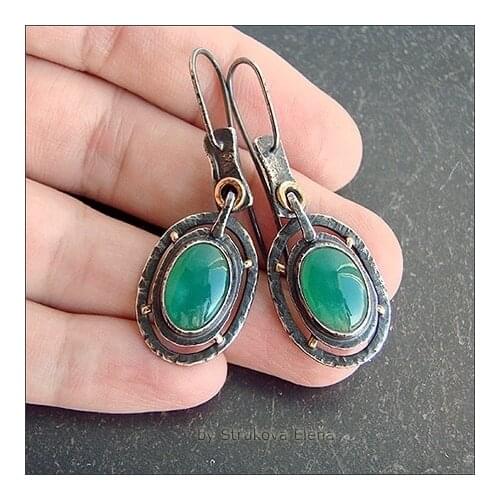 Silver color Kazakhstan emerald earrings, Turquoise Earrings, fashionable new engagement Earrings