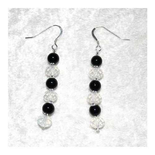 New Arrival Favorite Gemstone Earrings Faceted White Moonstones With Round Black Onyx Earrings S925 Silver Hook Women Gift
