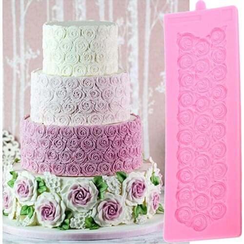 Flower Swirl Pattern Silicone Mold Lace Rose Mat Wedding Cake Border Fondant Cake Decorating Tools Candy Chocolate Baking Mould