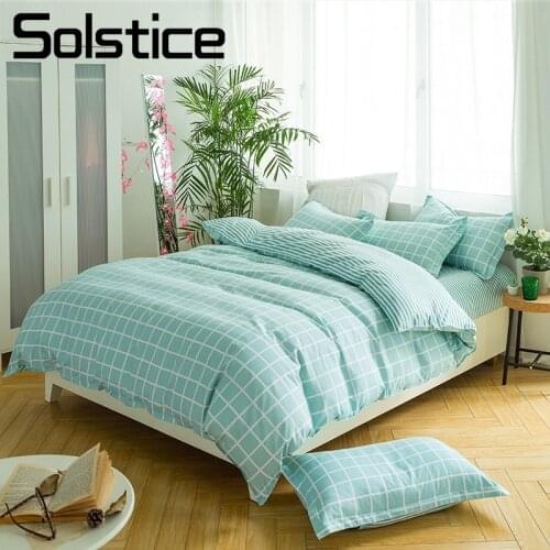 Solstice Home Textile Stripe Lattice Bedding Sets King Full Twin 3/4Pcs Duvet Quilt Cover Pillowcase Bed Sheet Girl Boy Bedlinen