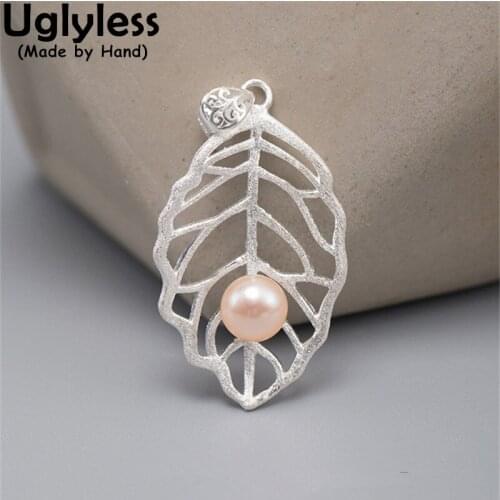 Uglyless Hollow Leaf Pendants Necklaces for Women Elegant Pearls Jewelry 925 Silver Leaves Necklaces Handmade Bijoux NO Chains