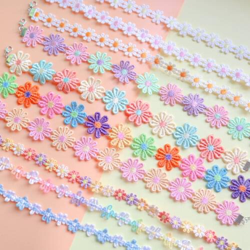 Korean Trendy Choker Necklace For Women Boho Daisy Flower Fabric Lace Gothic Tattoo Choker Chain Neck Cord Summer Jewelry Gift