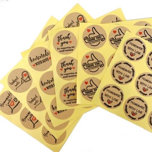 100Pcs/lot Vintage homemade with love Seal Sticker Round thank you Sticker Gift Packaging Seal Baking Cards Tools