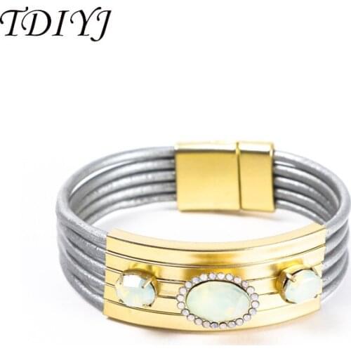 TDIYJ Bohemia Summer Multi Layers Leather Bracelet&Bangle Magnetic Buckle Brazilian Cuff Bracelet for Women Jewelry Gifts 1Pcs