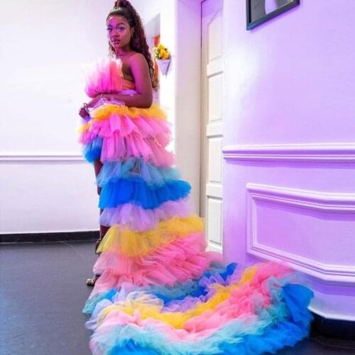 Colorful Rainbow Long Tulle Dress For Women High Low Party Birthday Dress For Photo Shoot Multilayer Lush Women Tulle Dress