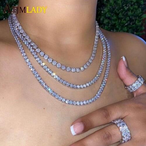 2021 Valentines Day Gift Iced Out Bling 5A CZ Tennis Necklace Women 16" 18" Micro Pave Round Disco Dot Charm Link Chain Choker