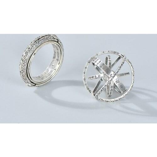Vintage Astronomical Ball Lady Silver Rings Finger Jewelry Women Men Reversible Anillo Women Ring Lady Statement Party Jewelry