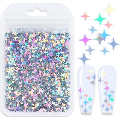 1 Bag Holographic Glitter Sequins Laser Gold Silver Four-pointed Star Shape Laser Glitter for Nails Art Decoration Manicure