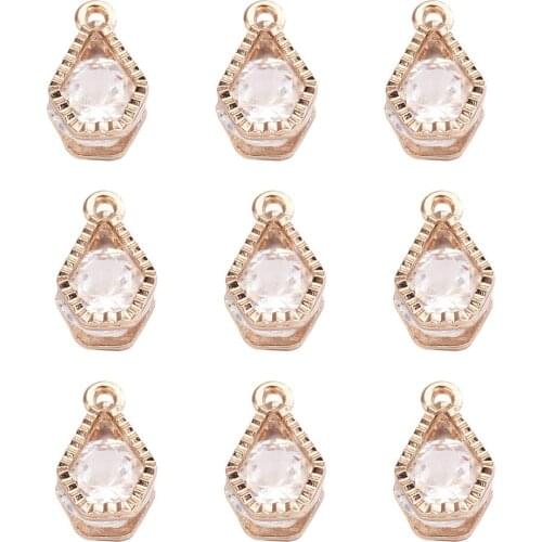 HOT Metal Alloy Jewelry Making Necklace Bracelet DIY Dangling Charms Cubic Zirconia, Gunmetal KC Gold, 13x8x5mm, Hole: 1mm