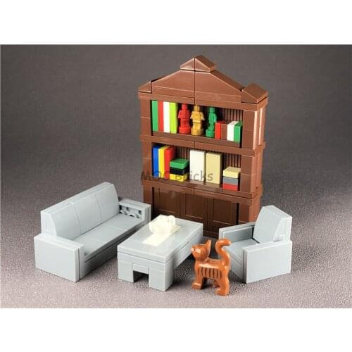 2sets/lot MOC Bricks DIY Furniture Light Gray American style Sofa Set Educational Building Blocks Figure toys children Xmas gift