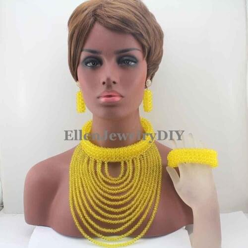 2019 New Big Chunky Women Gift African Jewelry Set Yellow Nigerian Wedding Beads Crystal Bridal Jewelry Sets Free ShippingW13072