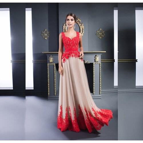 2021 New Graceful Nude Lace Evening Gowns Long Sleeveless V Neckline Wedding Party Dresses Illusion Back Appliqued Bow Belt