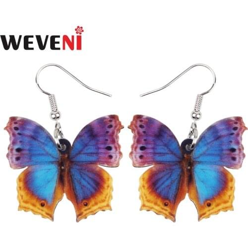 WEVENI Acrylic Unique Floral Butterfly Earrings Cute Long Dangle Drop Trendy Insect Jewelry For Women Girls Summer Wholesale