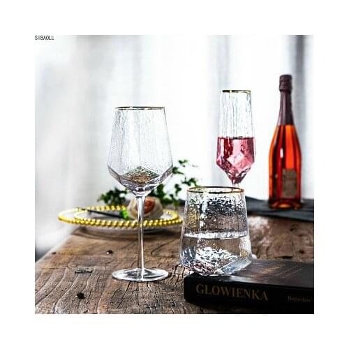 ColorfulCreative Glass Wine Glasses Home Hammered Goblet Red Wine Glass Diamond Champagne Glass Wine Glasses