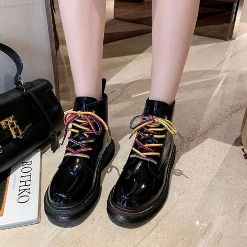 Motorcycle Ankle Boots Womens Boots Leather Shoes Female Lace Up Women Botas Mujer Casual Waterproof Platform fur Boots Shoes