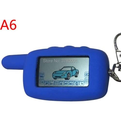 A6 LCD Remote Control Key Fob Keychain + Blue A6 Silicone Case For Vehicle Security Two Way Car Alarm StarLine A6 Keychain
