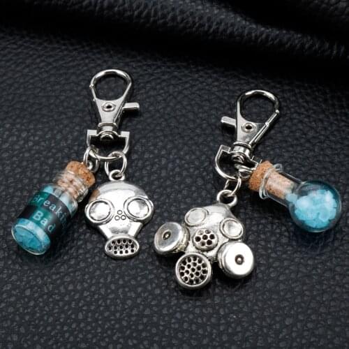 TV Series Jewelry Breaking Bad KeyChain Heisenberg Walter White Cork Bottle Charms Key chain Gas Mask Pendant Car Keyring