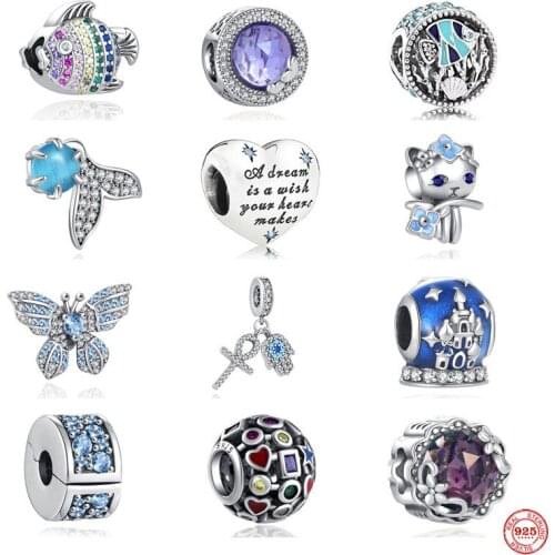 New DIY Blue Ocean Fish Butterfly Dream Beads 925 Sterling Silver Charms fit Pandora Original Bracelet Accessories European