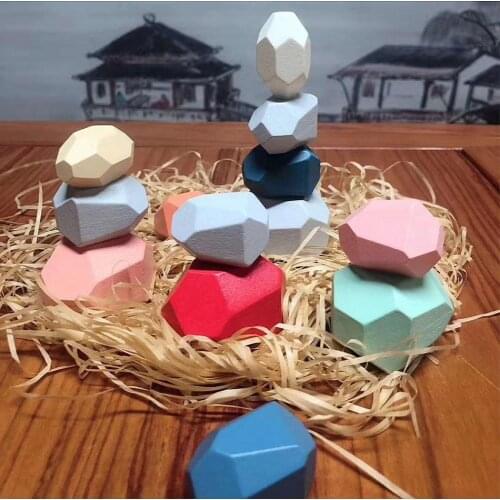 Wooden Rainbow Wooden Colored Stone Jenga Building Block Montessori Toy Creative Stacking Block Balancing Game Gifts for Kids