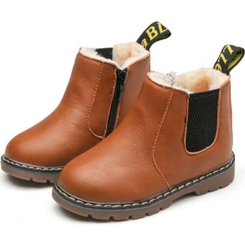 Children Martin Boots for Boys Girls Autumn Winter Thick Cotton Fashion Kids Leather Boots with Zipper Classic Warm Non-slip Hot