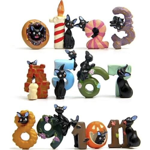 12pcs/lot My Neighbor Totoro Kiki Kikis Delivery PVC Cat Action Figure Doll Service Black Resin Plastic Model