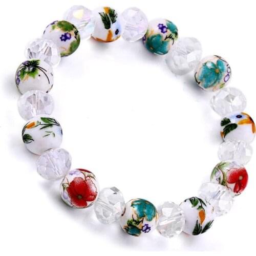 Elegant Chinese Style Ceramic Beads Bracelet for Charms Women Lucky Jewelry Color Porcelain Floral Pattern New Bracelets Ethnic