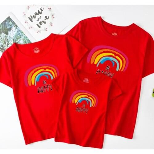 Mother Daughter Son Father Kids Rainbow T-shirt Family Look Mommy and Me Clothes Matching Summer Printing Family Clothing