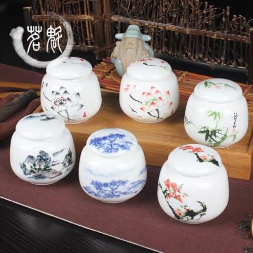 Ceramic Whiteware Tea Containers Small Number Mini Tea Jar Tea Package Box Portable Sealed Jar Storage Jar Ceramic Tea Jar