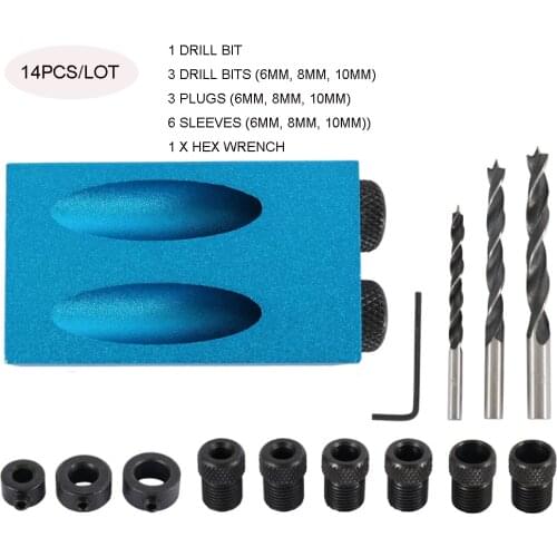 Oblique Hole Locator Drill Bits Woodworking Hole Jig Kits 6/8/10mm 15 Degree Angle Drill Guide Set Hole Puncher Carpentry Tools