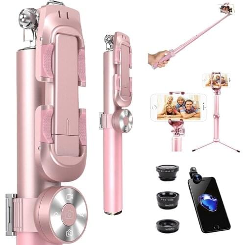 Monopod stand+Awesome phone lente+Tripod Extendable Stick Leather Folding Bluetooth Monopod For iPhone S amsung pau de selfie