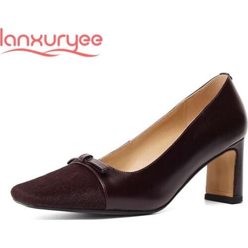 Lanxuryee spring new recommend square toe high heels patchwork brand shoes French romantic retro fashion elegant women pumps L92
