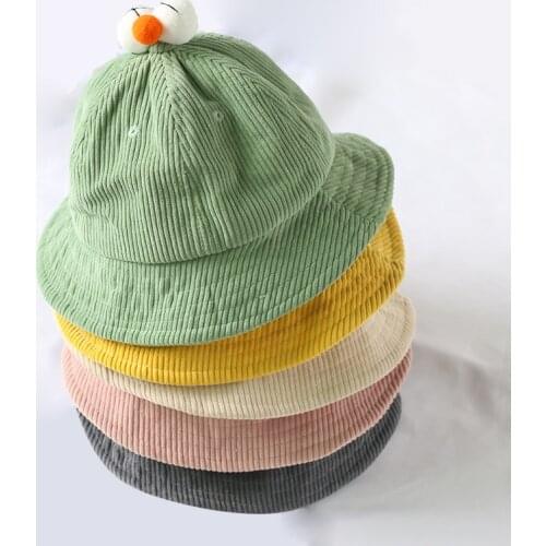 Lovely Cartoon Baby Hats Corduroy Kids Spring Autumn Winter Bucket Hats Boys Girls Fisherman Hat