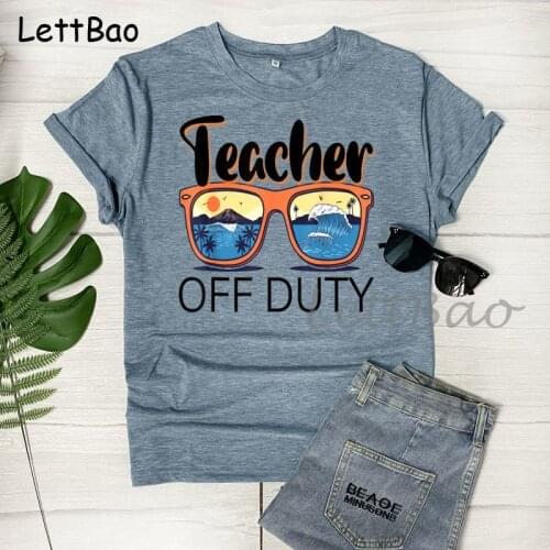 Cute Fashion Teacher Off Duty Fashion Short Sleeve Spring Summer Cartoon Print Female Clothes Tops Tees Tshirt T-Shirt