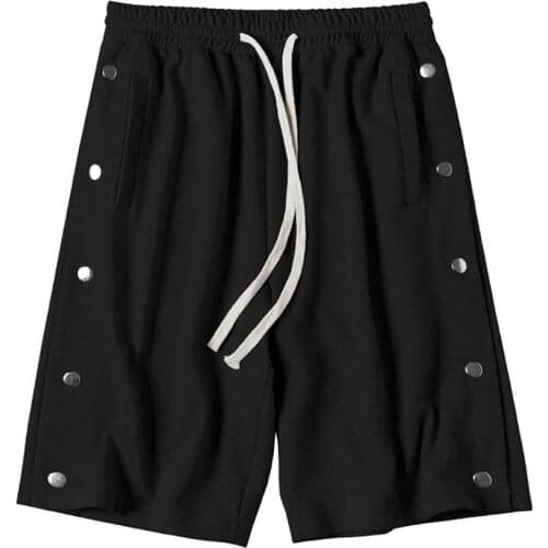 Fashion Side Seam Breasted Buckle Shorts Men Casual Loose Baggy Sportswear Button Sweatshorts