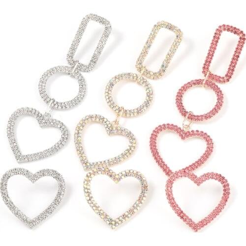 Fashion Simple Multi-layer Geometric Rhinestone Asymmetric Earrings Womens Creative Pop Party Jewelry Accessories