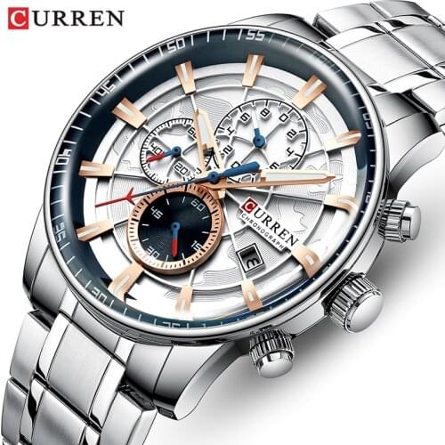 Curren Brand Mens Watches Luxury Stainless Steel Quartz Men Watch Sports Chronograph Wristwatch Big Dial Clock Relogio Masculino