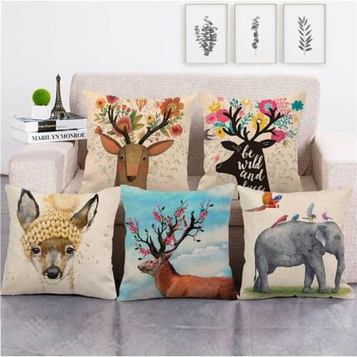 Wholesale pillowcase cartoon deer head pillow cover linen/cotton sofa cushion cover decorative pillows