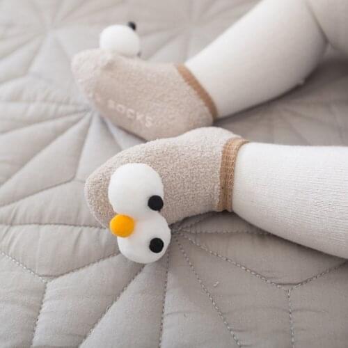 Newborn infant Anti - slip socks floor Baby Boys Girls velvet thickening Cartoon big eyes Pattern socks Baby Toddler short socks