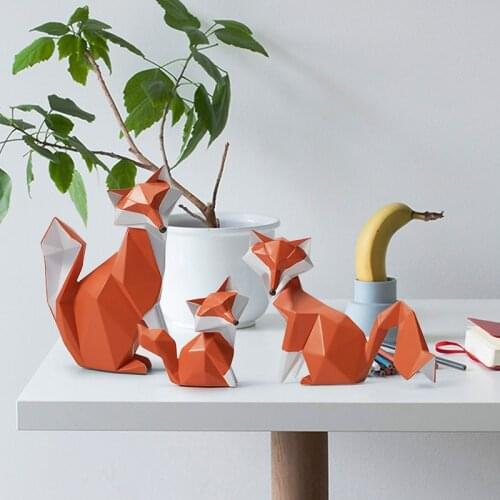 NEW Nordic Modern Abstract Geometric Orange Fox Figurine Statue Desktop Ornament Office Home Decoration Animal Resin Craft Gift