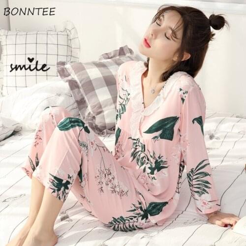 Pajama Sets Women Print Spring Hot Sale Sleepwear Long Sleeve Fashion Harajuku Ulzzang Homewear Mujer Lovely Casual Fashion 2021